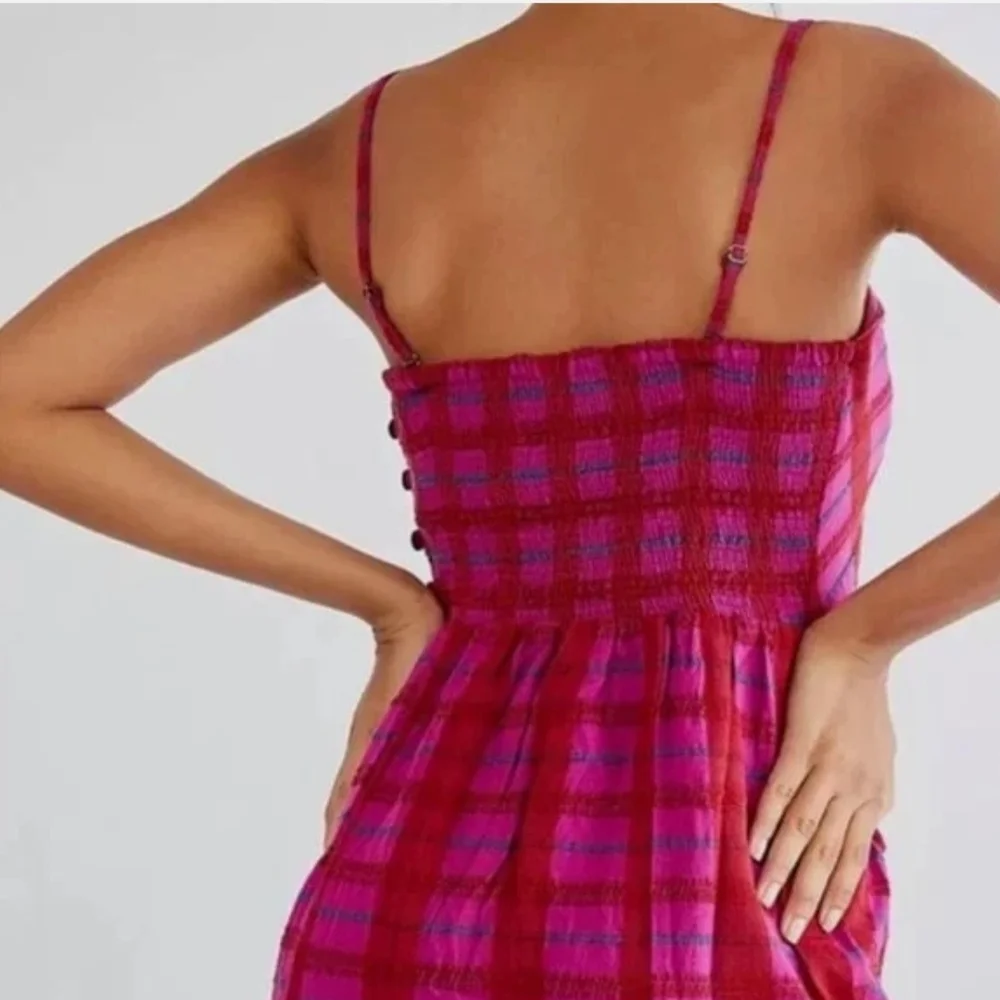 Free People "Suits Me Fine" Mini Strapless Dress Pink Plaid Sz S Boho Y2K Spring - Picture 4 of 10